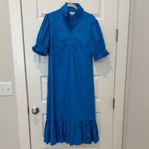 Elegant Blue Midi Dress with Ruffle Accents